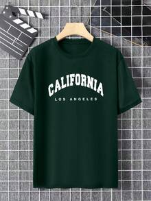 Manfinity Dauomo 男士字母印花圆领短袖T恤，休闲百搭 - 軍綠色 - 查看 3