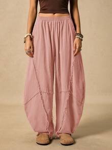 Easelle Women's Solid Color Pocket Button Pleated Casual Versatile Daily Wear Pants - Dusty Pink - View 3