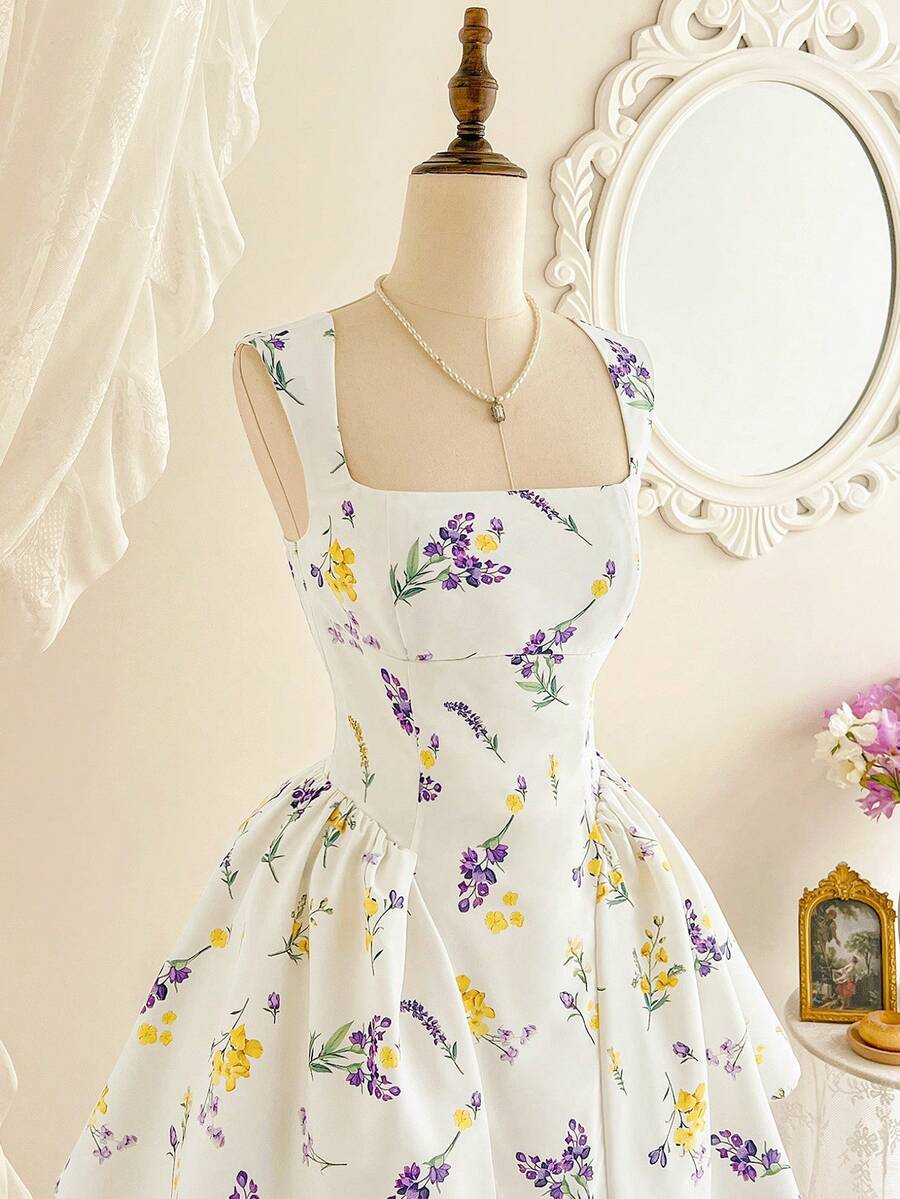 Vintamour Vintage elegantes Damen Kleid mit Blümchenmuster, Minikleid für Lässig, Feiertage, Partys, Teegesellschaften, Vintage Pinup Stil, Retro Kleider, Muttertag, Sommerkleider für Damen, Sommerkleidung, Sommerkombinationen für Damen, Festival Outfits für Damen, Festivalkleid, elegante Kleider für Damen, Lässig Kleider für Damen, Urlaubsoutfits für Damen, Urlaubskleider, Country Konzert Outfit, Country Stil für Damen, Country Kleid für Damen, Weißes Kleid - Aprikosenfarben - Übersicht 1