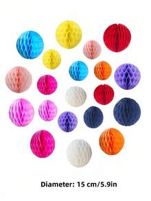 Conjunto de 5 bolas de flores de papel em formato de favo de mel, flores de tecido coloridas para pendurar, artesanato em papel para casamento, aniversário, decoração de casa e festas. - Multicolor - Ver 13