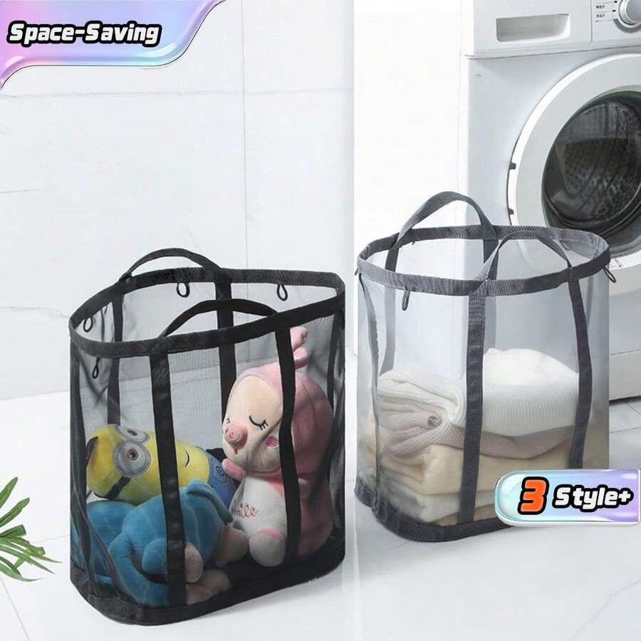 1Pc Large Capacity Collapsible Laundry Basket, Portable Space-Saving Multi-Function Mesh Laundry Hamper For Bathroom Bedroom Clothes Storage - Multicolor - View 1