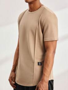 Driftmere 男士休闲纹理面料短袖T恤，日常百搭单品，衣橱必备基础款，百搭风格，随心搭配，休闲百搭风格，卡其色上衣，男士休闲上衣，男士T恤，弧形下摆T恤，男士双面印花T恤 - 黑色 - 查看 4