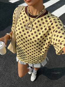 Muchica 女士波点印花圆领短袖休闲T恤 - 彩色 - 查看 3