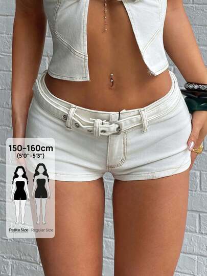 Jeanoix Petite Quần short denim nữ màu trơn ôm sát thời trang phong cách Y2K cho mùa hè