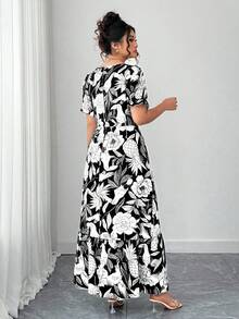 Elenzga Đầm không tay thanh lịch, màu xanh lam và trắng, phù hợp cho các dịp trang trọng, phong cách thành thị, mùa xuân/hè/thu, cỡ lớn. - Đen và trắng - Xem 2