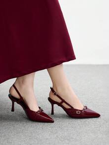 CUCCOO BIZCHIC 女士性感尖头高跟鞋，酒红色，适合派对、宴会、通勤、办公室穿着 - 酒紅色 - 查看 4