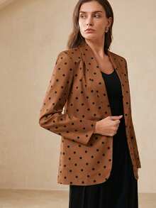 BELROSIE Chaqueta blazer con estampado de lunares negros, artesanía personalizada premium, estilo retro pop art, adecuada para el trabajo, uso diario, primavera y otoño, con cuello de solapa, corte entallado, tela de poliéster suave. Características clave: Blazer de lunares, chaqueta única, artículo de moda, estilo lujoso, vintage clásico, chaqueta de primavera/otoño, diseño versátil, ligera y cómoda, estilo popular europeo y americano. Chaqueta blazer elegante y versátil de estilo profesional para ir al trabajo - Café integral - Ver 4