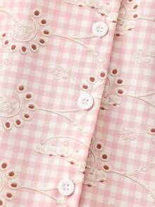 GlowEve CURVE Women's Blush Pink Summer Elegant Formal Tea Party Blouse,Sweet Openwork Short-Sleeved Shirt With Lace Trim Neckline,Relaxed Fit For Dates Beach - Pink - View 5