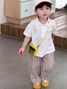 DAZY Quần dài kẻ sọc dáng rộng thoải mái cho bé trai - Màu Khaki - Xem 5