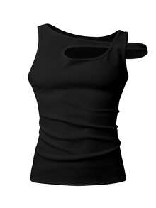Manfinity Dauomo Camiseta de tirantes casual de hombre con diseño plisado y calado de unicolor - Blanco - Ver 3