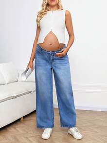 SHEIN Quần jeans bầu dáng rộng, thoải mái, màu xanh denim, túi xéo, thích hợp mặc hàng ngày, mùa hè, lễ hội, đi làm, nghỉ mát, tốt nghiệp, phong cách Y2K, dễ thương, thời trang đường phố, dự tiệc, đám cưới, thanh lịch, công sở, đi biển, lễ tốt nghiệp, lễ Phục sinh, dáng rộng, chất liệu denim xanh, quần dài cho nữ. - Màu xanh lam - Xem 6