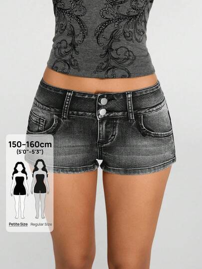 Jeanoix Petite Women's Y2K Summer Casual Fashionable Street Chic Daily Commute Low-Waist Denim Shorts