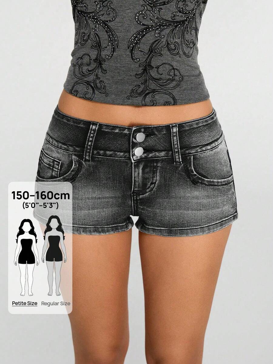 Jeanoix Petite Shorts vaqueros de talle bajo para mujer, de estilo casual y chic para el verano, apropiados para el uso diario y el transporte - Gris - Ver 1