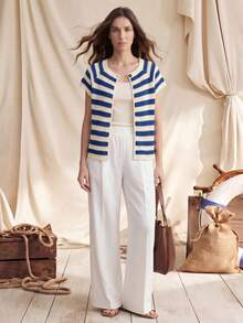 Zovinel New Arrival Niche Design Striped Round Neck Distinctive Versatile Slim Fit Cardigan For Women Womens Vest Tops Woolen Tops Knit Tops Sleeveless Sweater For Women Pull Over Vest - Multicolor - View 4