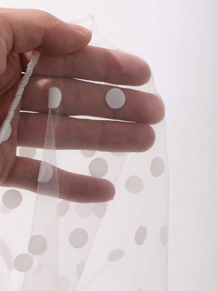 Polka Dot White Crop Top, Fashionable For Parties, Weddings, Banquets, Dances, Elegant For Commuting, Sheer Mesh Short Sleeve Blouse For Women In Spring And Summer