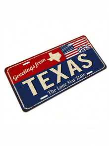 1 PIEZA Placa de matrícula metálica vintage de Texas de 6x12 pulgadas con acabado mate, diseño de la bandera de EE. UU. y la estrella solitaria, estilo de patrón de agujeros perforados al azar para decoración de automóviles y camiones - Multicolor - Ver 6