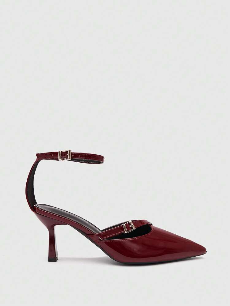 CUCCOO BIZCHIC Commuter Versatile Buckle Back Bag Shoes, Pointed Patent Leather Thin Heel Low Vamp Women's Shoes