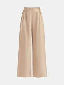 SHEIN Girlism Bộ đồ nữ tuổi teen thanh lịch, gồm áo blazer không tay cổ chữ V và quần ống rộng thẳng, thích hợp cho mùa hè đi học, mặc thường ngày, đi làm, đi nghỉ mát, ăn tối, hẹn hò, trở lại trường học. - Màu Khaki - Xem 7