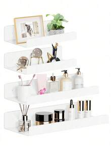 1 chiếc kệ treo tường không cần khoan lỗ màu trắng, có hai kích cỡ, được làm từ chất liệu acrylic, thích hợp để lắp đặt không cần khoan. Lý tưởng cho phòng tắm, cũng như nhà bếp, văn phòng và phòng khách. - trắng - Xem 1