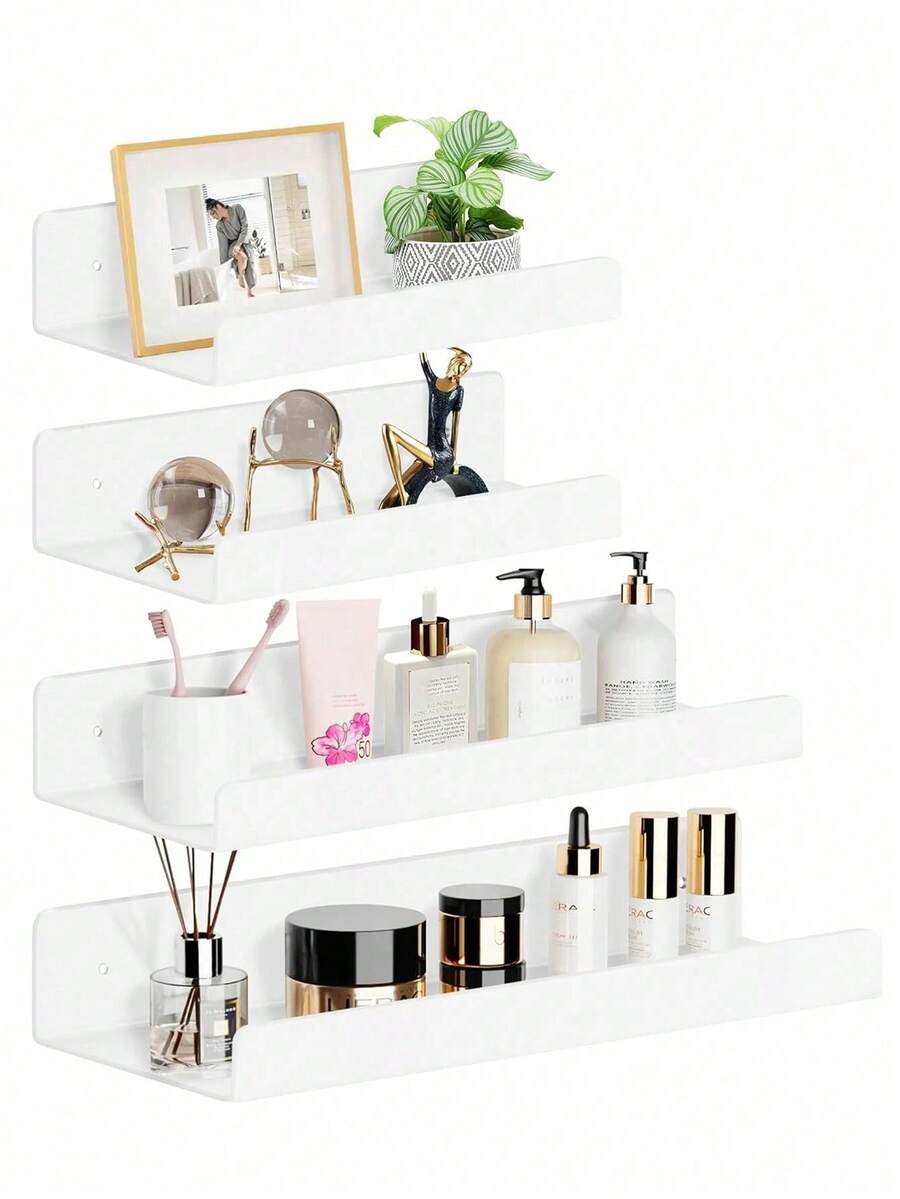 1 chiếc kệ treo tường không cần khoan lỗ màu trắng, có hai kích cỡ, được làm từ chất liệu acrylic, thích hợp để lắp đặt không cần khoan. Lý tưởng cho phòng tắm, cũng như nhà bếp, văn phòng và phòng khách. - trắng - Xem 1