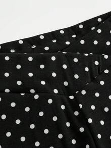 SHEIN 青少年女孩黑色波點印花喇叭褲，休閒日常百搭喇叭褲波點褲 - 黑色 - 查看 5