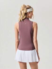 OutZeal Women Sports Tank Daily Casual Quick Drying Stand Collar Front Half Zip Active Tops - Clay Red - View 8