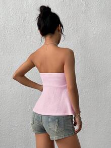 SHEIN EZwear Light Pink Knitted Camisole For Women - Baby Pink - View 2