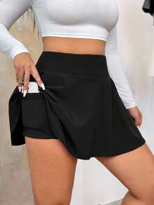SHEIN EZwear Váy ngắn màu đen cỡ lớn dành cho nữ, có quần short bên trong và túi. - màu đen - Xem 3