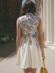 Ellegaria. 无袖碎花浪漫短裙，女士假日装扮，女士度假装，优雅派对礼服，新年装扮，新年连衣裙，新年服饰，新年造型，女士感恩节装扮，毕业礼服，优雅连衣裙，优雅连衣裙，女士优雅春季约会装扮，情人节装扮，白色连衣裙，浪漫连衣裙，印花连衣裙，度假装 - 白色 - 查看 2