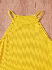 Tween Girl Solid Ribbed Casual Halter Dress - Multicolor - View 3