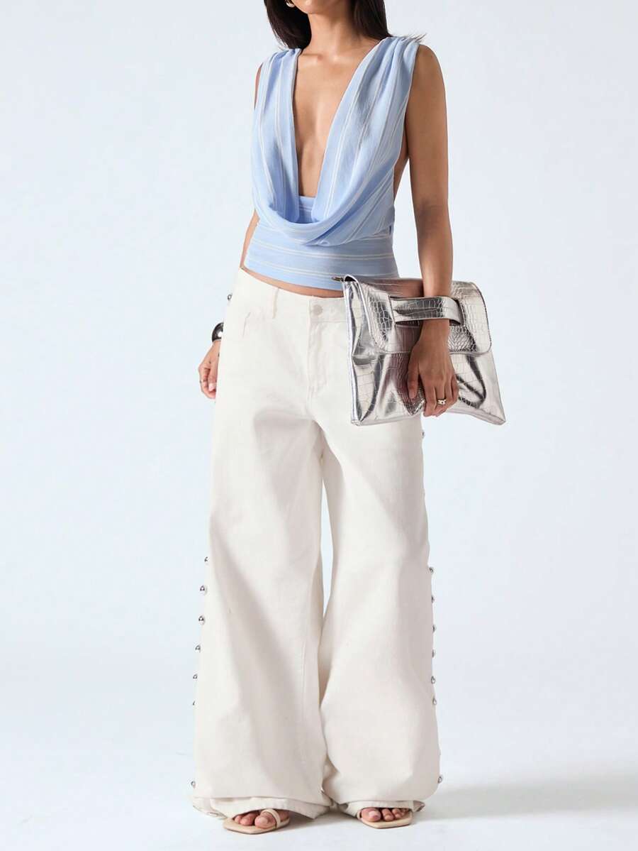 LYSMO Women's Striped Pleated Casual Versatile Daily Wear Top - Cream - View 1