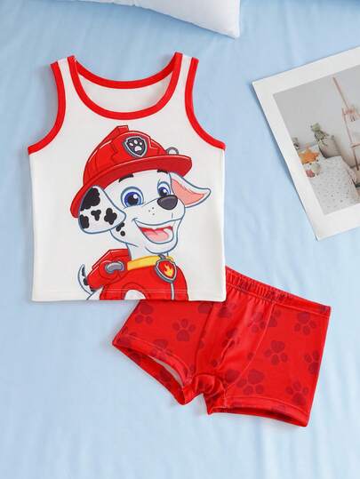 SHEIN | PAW Patrol 男童卡通人物印花撞色背心和内裤套装
