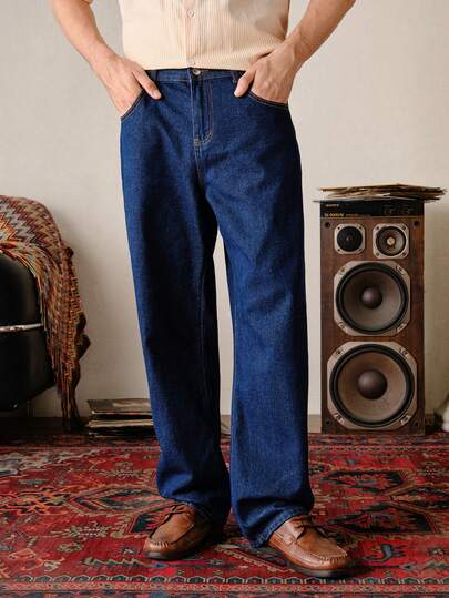 VeloEdit 男士寬鬆斜口袋寬腳牛仔褲