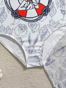 LOONEY TUNES X SHEIN GraphicGems 1pc Young Girls One-Piece Swimsuit, Cute Collaboration Print, Suitable For Beach, Holiday, Swimming Pool - Multicolor - View 5