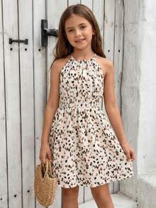 SHEIN Đầm không tay họa tiết da báo dễ thương cho kỳ nghỉ hè, bộ đồ đôi mẹ và bé (2 món bán riêng lẻ) - trắng - Xem 4