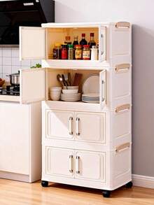 1 (45cm/17.7 Inches)-(60cm/23.6 Inches) Wide Folding Storage Cabinet, Clothing Cabinet Storage Box, Household Storage Storage Portable Wardrobe, Double-Door Folding Box, 1-5 Layers Optional, Thickened Double-Door Wheeled Storage Cabinet, Household Installation-Free Storage Rack, Clothes Toy Plastic Folding Storage Cabinet - Milky White - View 12