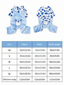 Care Bears X PETSIN 1件宠物服装，绣有蓝色泰迪熊图案，适合秋冬季节穿着，加厚保暖的四脚连体衣，带D形环牵引带，猫狗通用。 - 藍色 - 查看 3