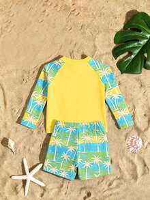 Bộ đồ bơi 2 mảnh thời trang mới cho bé trai, áo dài tay và quần short, thiết kế in kỹ thuật số. - Nhiều màu - Xem 2