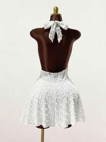 SaltGleam SaltGleam Đầm yếm cổ chữ V sâu, màu trơn, chất liệu có họa tiết dành cho nữ - trắng - Xem 2