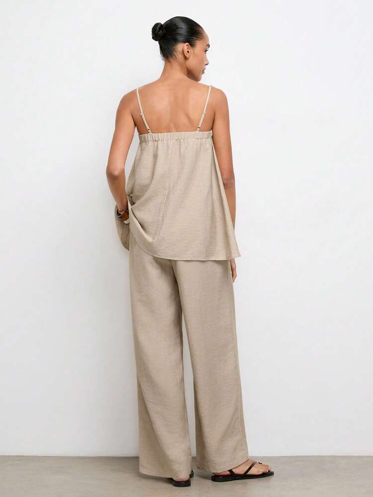 SHEIN Maija Women's Summer Casual Solid Color Camisole And Pants 2 Pieces Set