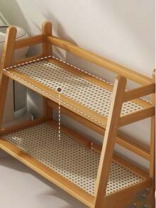 1 PC Large Double Layer Rattan Desktop Bookshelf Cup Holder Creative Simple Kitchen Water Tea Cup Storage Shelf Multifunctional Desk Organizer Shelf Coffee Snack Storage Display Stand Home Office Organization Rustic Natural Rattan Shelf Home Decor Storage Rack - Multicolor - View 8