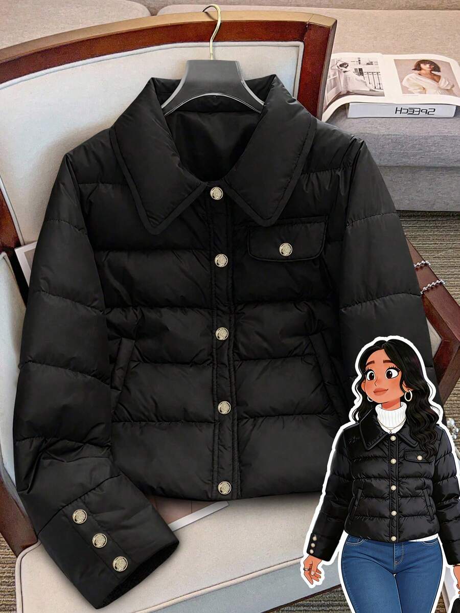 GlowEve CURVE Plus Size Women Padded Coat, Simple Design, Autumn/Winter - Black - View 1