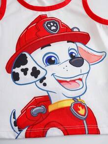 SHEIN | PAW Patrol 男童卡通人物印花撞色背心和内裤套装 - 紅白色 - 查看 8
