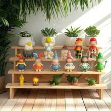 1 Piece Wooden Desktop Multi-Layer Storage Display Stand, Optional Layers, For Action Figures, Succulents & Green Plants - Wood Color - View 4