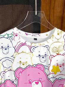 SHEIN X Care Bears 女士休闲熊图案印花T恤，夏季 - 白色 - 查看 3
