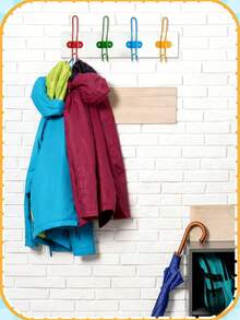 Zazumi 4PCS Creative Double Hook Metal Wall Hook, Colorful Heavy Duty Wall Mounted Coat Hook Rack, Multifunctional Hanging Hook For Towel, Bag, Key & Hat, Space-Saving Wall Organizer For Home, Bathroom, Bedroom, Kitchen & Entryway, - Multicolor - View 1