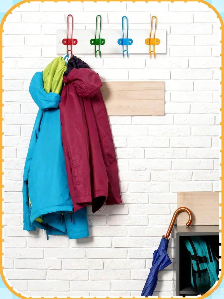 Zazumi 4PCS Creative Double Hook Metal Wall Hook, Colorful Heavy Duty Wall Mounted Coat Hook Rack, Multifunctional Hanging Hook For Towel, Bag, Key & Hat, Space-Saving Wall Organizer For Home, Bathroom, Bedroom, Kitchen & Entryway, - Multicolor - View 1