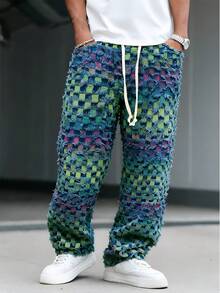 Manfinity EMRG American Checkered Denim Jeans With Tassels - Multicolor - View 4