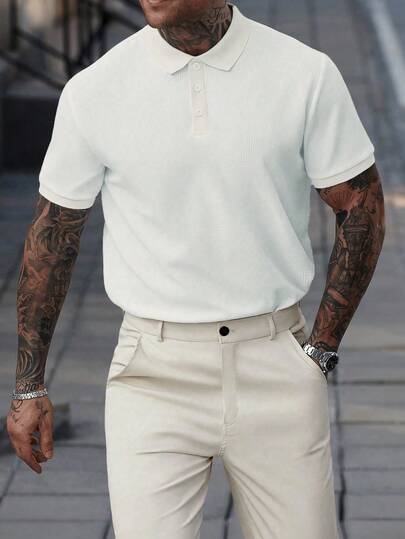 Manfinity CasualCool 男士撞色短袖Polo衫和裤子休闲通勤套装男士Polo衫男士短款服装Polo T恤男士夏季服装男士夏季服装