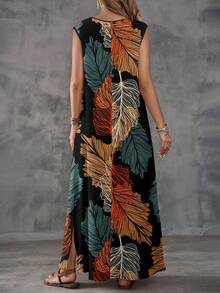 Faunlyn Women's V-Neck Dress With Leaf Print, Suitable For Spring/Summer Spring,Casual - Multicolor - View 3